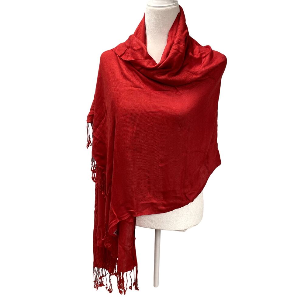 Blue Chesapeake Wrap Style Scarf Red with Fringe Made in India